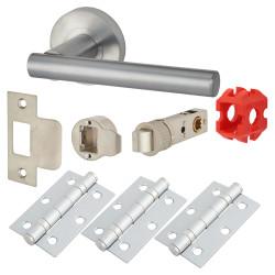 Jigtech Satin Chrome Latch Door Handles on Rose Pack - Passage - Eden Range