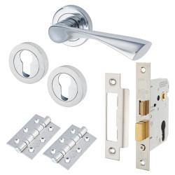 Altro Polished Chrome Euro Lock Door Handle on Rose Pack - Knightsbridge Range