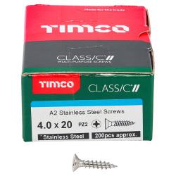 TIMCO Classic Pozi Countersunk Wood Screws - 4.0 x 20mm - A2 Stainless Steel - Pack of 200