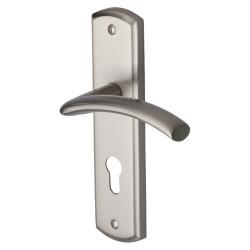 Heritage Brass by M Marcus Satin Nickel Euro Lock Door Handles - Centaur Range - 189 x 48mm