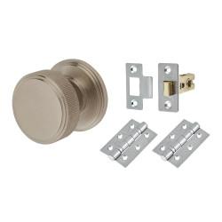 Hampstead Satin Nickel Lines Mortice Door Knobs Pack - 62mm Rose Diameter - Riley Range