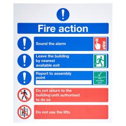 Altro Symbolised Fire Action Safety Sign - 250 x 300mm - Rigid Plastic
