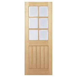 LPD Mexicano 6 Light Clear Glazed Bevelled Unfinished Solid Internal Door - 1981 x 610 x 35mm - Oak
