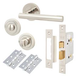 Touchpoint Polished Nickel Bathroom Lock Door Handles on Rose Pack - Ella Range