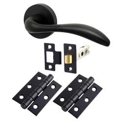 Altro Matt Black Scroll Latch Door Handles on Rose Pack - Sussex Range