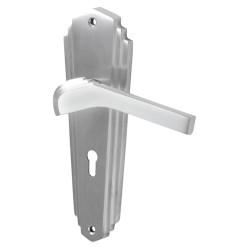 Heritage Brass by M Marcus Satin Chrome Art Deco Keyhole Lock Door Handles - Waldorf Range - 203 x 66mm