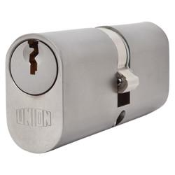 UNION J2X6 Pattern 5 Pin 74mm Oval Double Cylinder - 37 + 37mm - Satin Chrome - Keyed to Differ