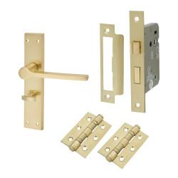 Altro Satin Brass Bathroom Lock Door Handles Pack - Farley Range