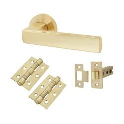 Altro Satin Brass Latch Door Handles on Rose Pack - Zara Range
