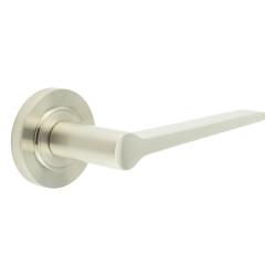 Burlington by Frelan Satin Nickel Fire Rated Door Handles on Round Rose - Knightsbridge Range