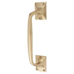 Traditional Polished Brass Heavy Cast Offset Door Pull Handle - Screw Fix - 250mm Centres