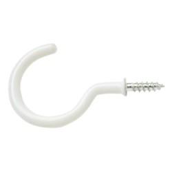 Cup Hook - 25mm Hook - White Plastic Coated - Pack of 10