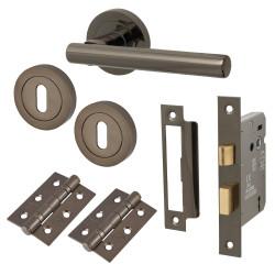 Touchpoint Black Nickel 3 Lever Sashlock Door Handles on Rose Pack - Ella Range