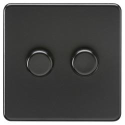 Knightsbridge 5 - 150W 2 Gang 2 Way Push On/Off Rotary Intelligent LED Dimmer Switch - Matt Black