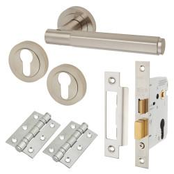 Altro Satin Nickel Hexagonal Euro Lock Door Handles on Rose Pack - Juno Range