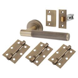 Serozzetta by Carlisle Brass Antique Brass Knurled Latch Door Handles on Rose Ultimate Pack - Lagos Range