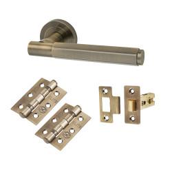 Altro Antique Brass Hexagonal Latch Door Handles on Rose Pack - Juno Range