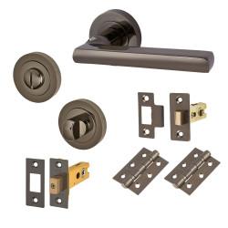 Touchpoint Black Nickel Bathroom Deadbolt Lock Door Handles on Rose Pack - Sophia Range