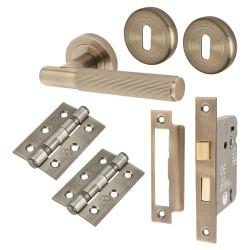 Altro Antique Brass Lines 3 Lever Sashlock Door Handles Pack - Nova Range