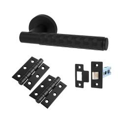 Altro Matt Black Honeycomb Latch Door Handles on Rose Pack - Cara Range