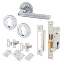 Altro Polished/Satin Chrome Euro Lock Door Handles on Rose Pack - Belmonte Range
