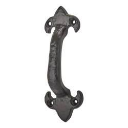 Olde Forge Antique Black Iron Fleur de Lys Offset Door Pull Handle - Screw Fix - 130 x 45mm