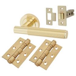 Altro Satin Brass Reeded Latch Door Handles Pack - Lily Range