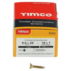 TIMCO Solo Chippy Pozi Countersunk Wood Screws - 5.0 x 25mm - Yellow Zinc - Pack of 200