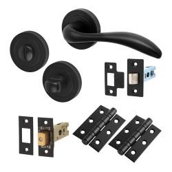 Altro Matt Black Bathroom Deadbolt Lock Door Handles on Rose Pack - Sussex Range