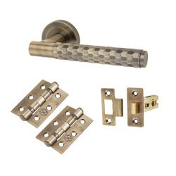 Altro Antique Brass Honeycomb Latch Door Handles on Rose Pack - Cara Range