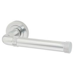 Jedo Polished Chrome Fire Rated Knurled Door Handles on Round Rose - Midtown Range