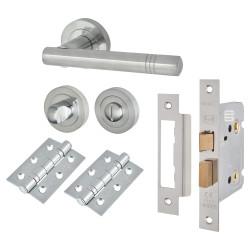 Touchpoint Satin Chrome Bathroom Lock Door Handles on Rose Pack - Dakota Range
