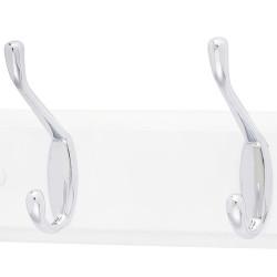 Touchpoint Hat & Coat Hook Rail - 225 x 70mm - 2 Hooks - White Board with Polished Chrome Hooks