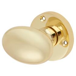 Touchpoint Polished Brass Victorian Oval Mortice Door Knob - 61mm Rose Diameter