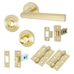 Altro Satin Brass Bathroom Deadbolt Lock Door Handles on Rose Pack - Emily Range