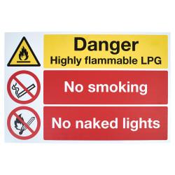 Altro Danger Highly Flammable LPG/No Smoking/No Naked Lights Signs - 600 x 400mm - Rigid Plastic