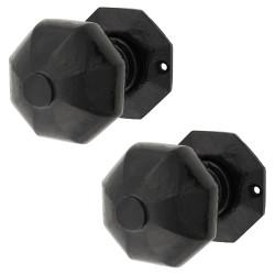 Olde Forge Antique Black Iron Octagonal Mortice/Rim Door Knob with Escutcheon - 59mm Rose Diameter