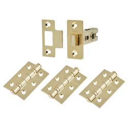 Altro Tubular Latch Pack - 57mm Backset - 3 x Fire Rated Ball Bearing Hinges - Polished Brass