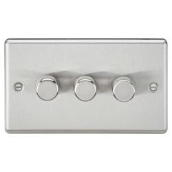 Knightsbridge 5-150W 3 Gang 2 Way Push On/Off Rotary Rounded Intelligent LED Dimmer - Brushed Chrome