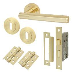 Altro Satin Brass Hexagonal 3 Lever Sashlock Door Handles on Rose Pack - Juno Range