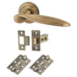 Altro Antique Brass Latch Door Handles on Rose Pack - Lancaster Range