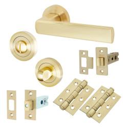 Altro Satin Brass Bathroom Deadbolt Lock Door Handles on Rose Pack - Zara Range