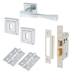 Altro Polished Chrome 3 Lever Sashlock Door Handles on Square Rose Pack - Spirit Range