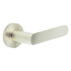 Burlington by Frelan Satin Nickel Fire Rated Door Handles on Round Knurled Rose - Kensington Range