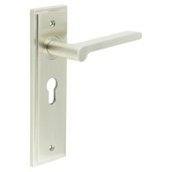 Burlington by Frelan Satin Nickel Fire Rated Euro Lock Door Handles - Fitzrovia - 200 x 55mm