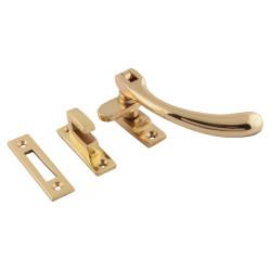 Altro Cast Bulb End Mortice & Hook Plate Casement Window Fastener - Reversible - Polished Brass