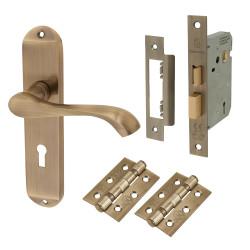Touchpoint Antique Brass Scroll 3 Lever Sashlock Door Handles Pack - Ancona Range