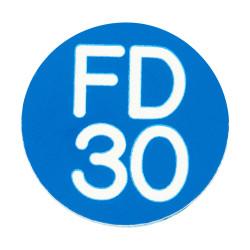 Altro FD30 Fire Door Sign - Self Adhesive - 25mm Diameter - Rigid Plastic - Blue