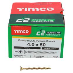 TIMCO C2 Strong-Fix Pozi Double Countersunk Wood Screws - 4.0 x 50mm - Yellow Zinc - Pack of 200