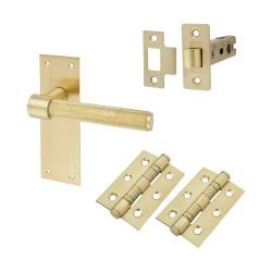 Altro Satin Brass Knurled Latch Door Handles Pack - Loxley Range